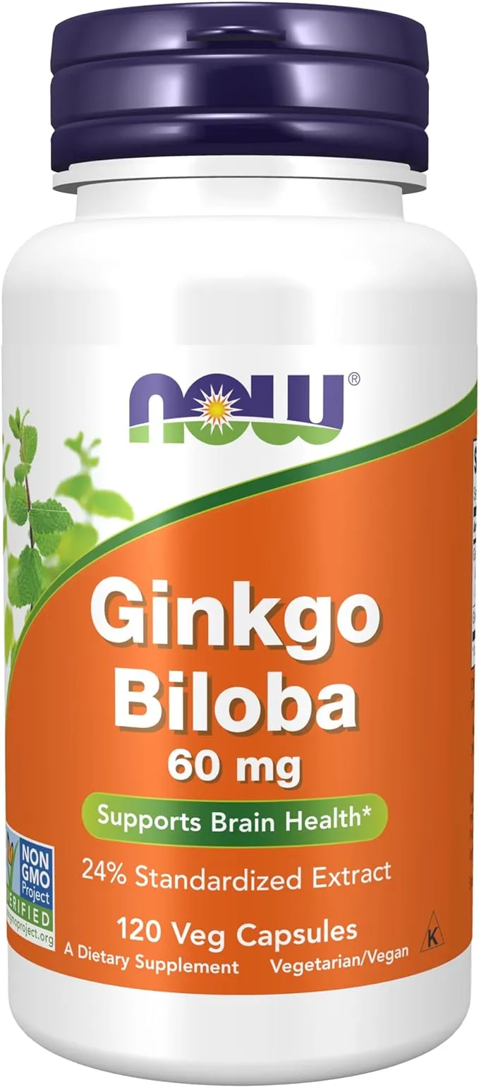 NOW Supplements, Ginkgo Biloba 60 mg, 24% Standardized Extract, Non-GMO Project Verified, 120 Veg Capsules