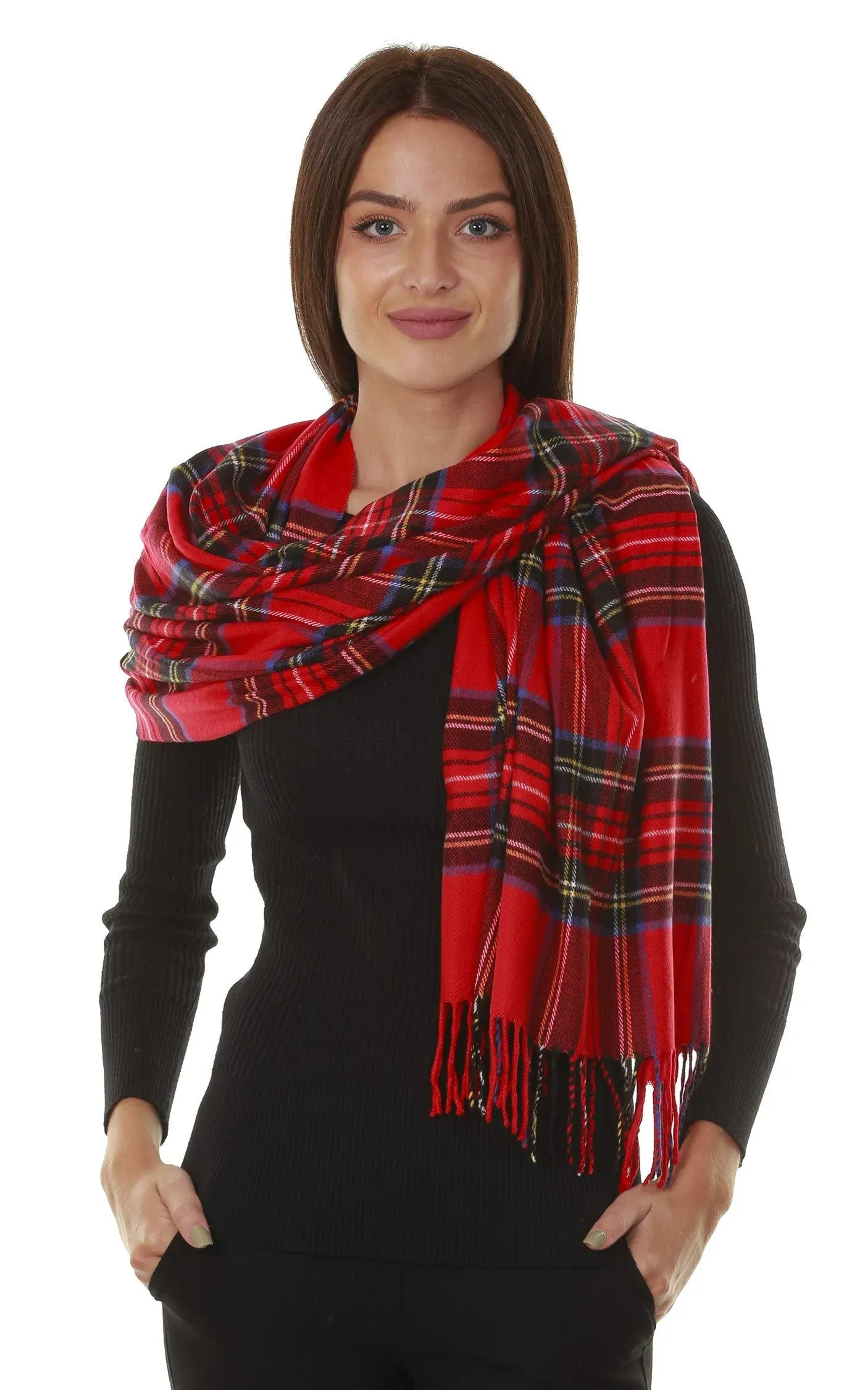 Gilbin's Women's Big Winter Tartan Checked Cashmere Feel Shawl