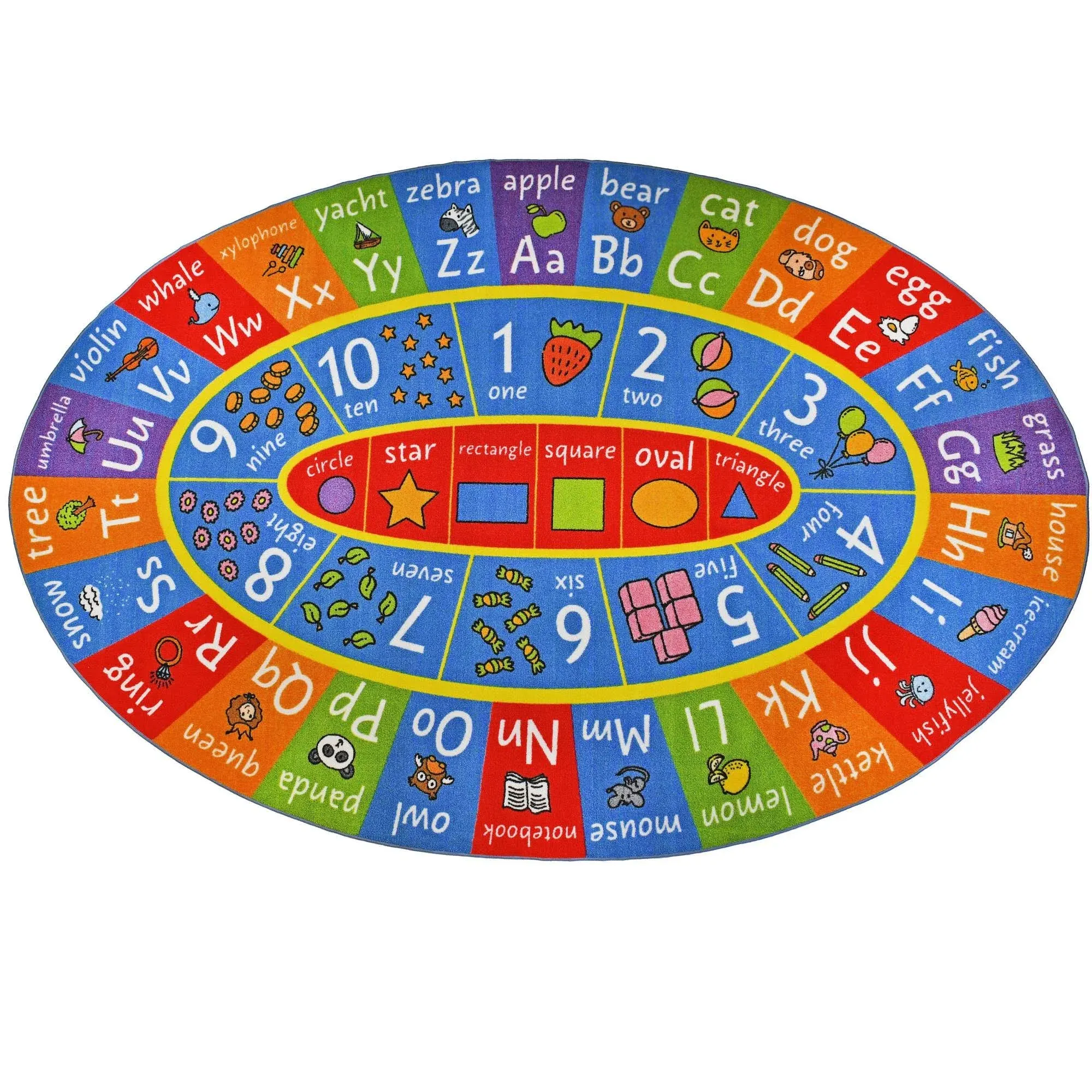 KC Cubs Playtime Collection ABC Alphabet, Numbers and Shapes Educational Learning & Game Area Oval Rug Carpet for Kids and Children Bedrooms and