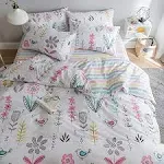 BuLuTu Floral Bird Print Pattern Girls Duvet Cover Twin White Premium Cotton Nature Blossom Colorful Reversible Kids Bedroom Comforter Cover Bedding Sets for Teen Toddler,Zipper Closure