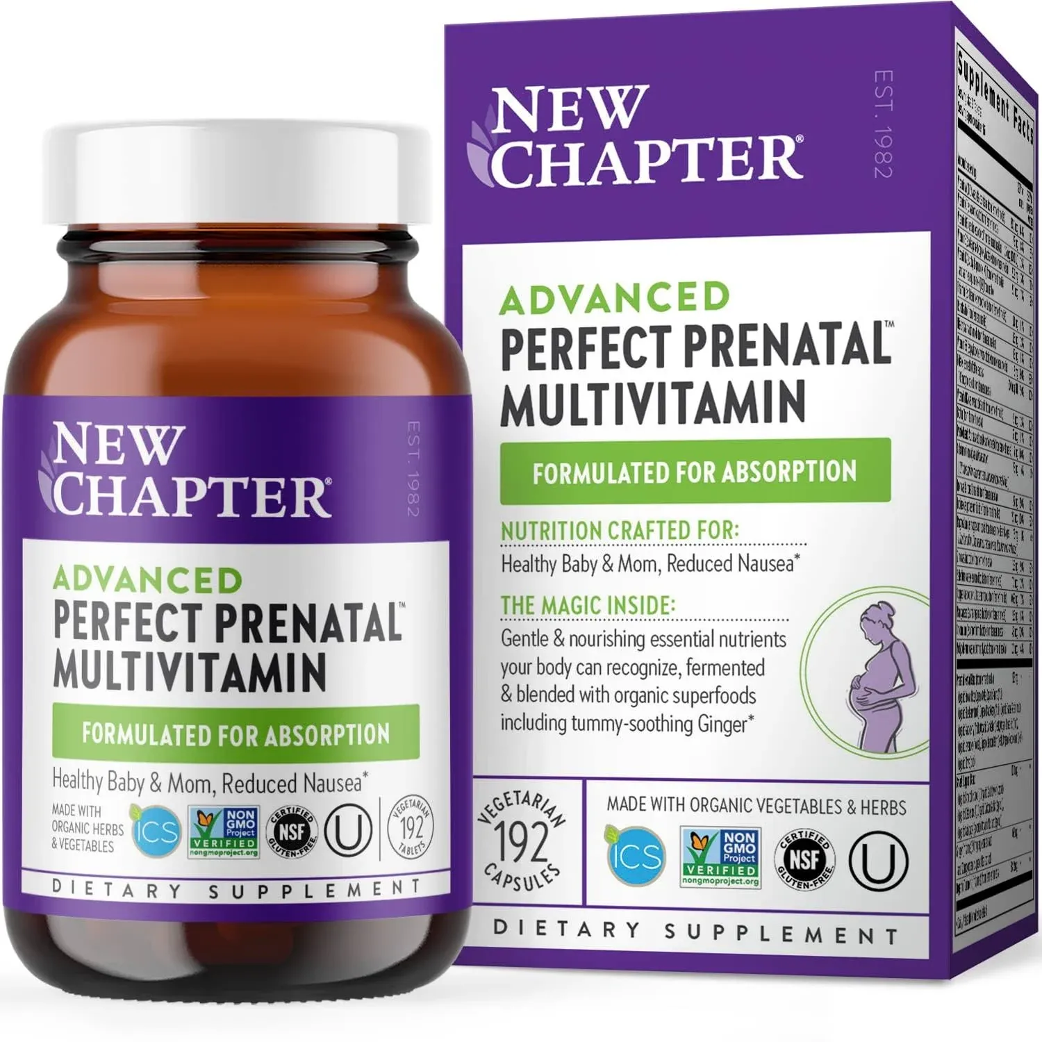 New Chapter Advanced Perfect Prenatal Vitamins - 192ct, Organic, Non-GMO Ingredients for Healthy Baby & Mom - Folate (Methylfolate), Iron, Vitamin D3, Fermented with Whole Foods and Probiotics