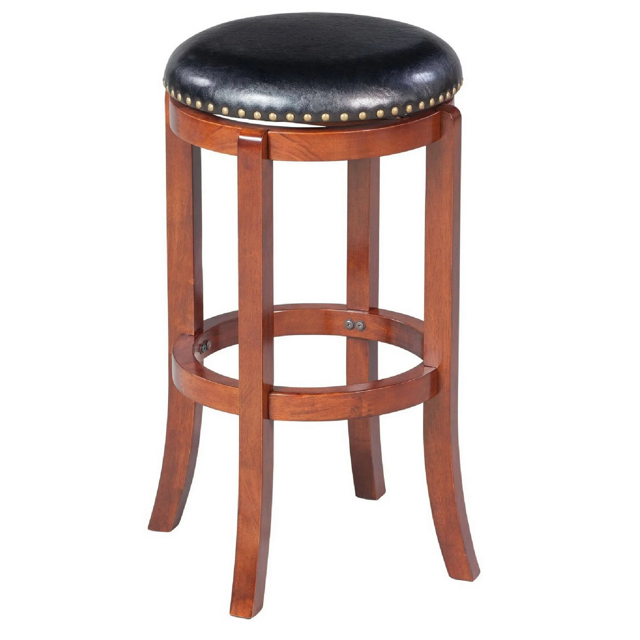 Ovi 29 inch Swivel Bar Stool Cherry Brown Wood Nailhead Trim Faux Leather