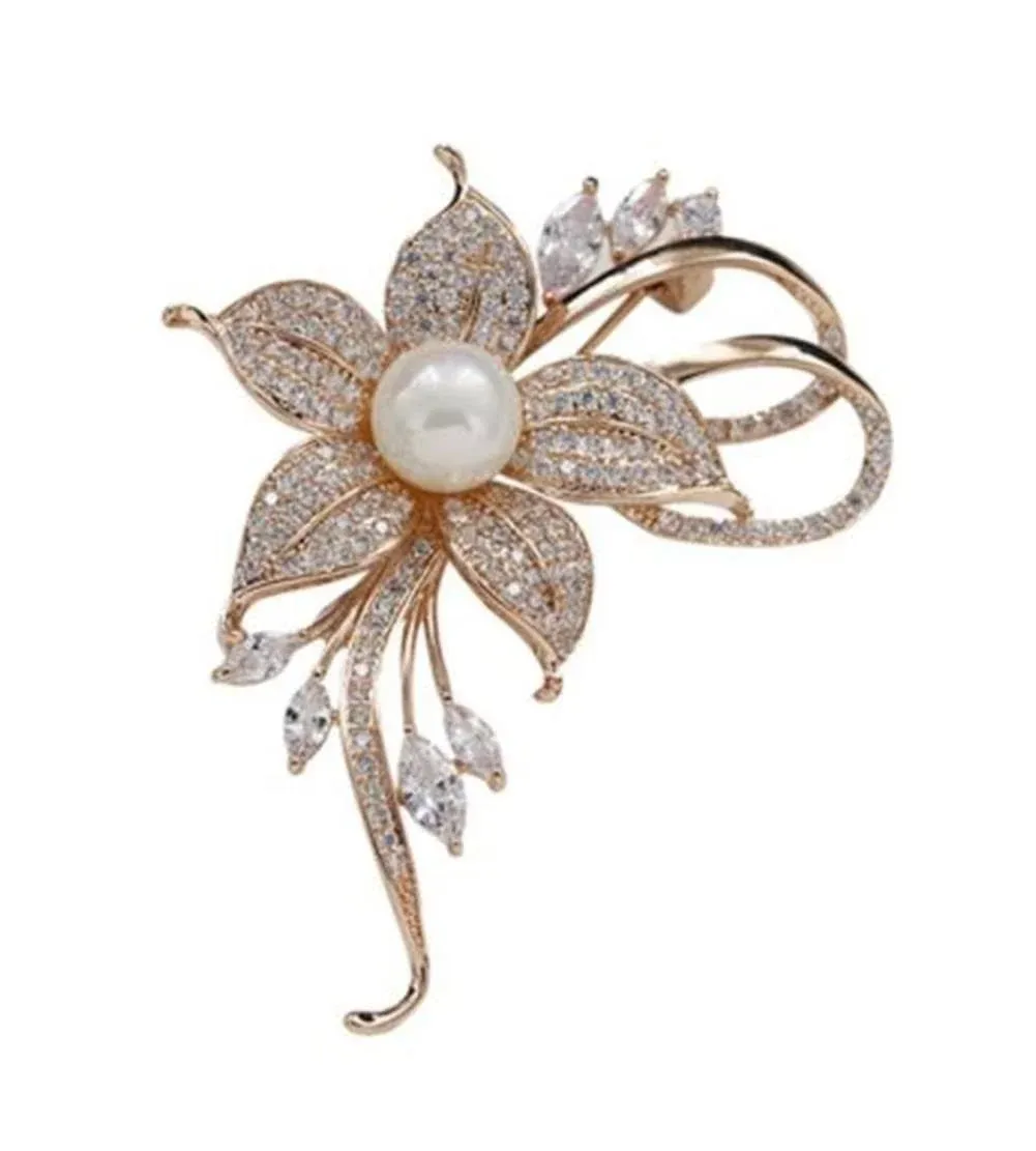 Rhinestone Pearl Flower Brooch Femininity Brooch Art Brooch Flower Brooch Pin...