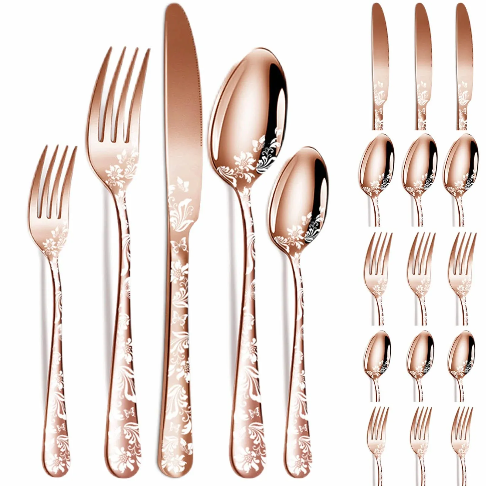 Vilihkc 20 Piece Unique Pattern Design Silverware Set, Stainless Steel Flatware ...