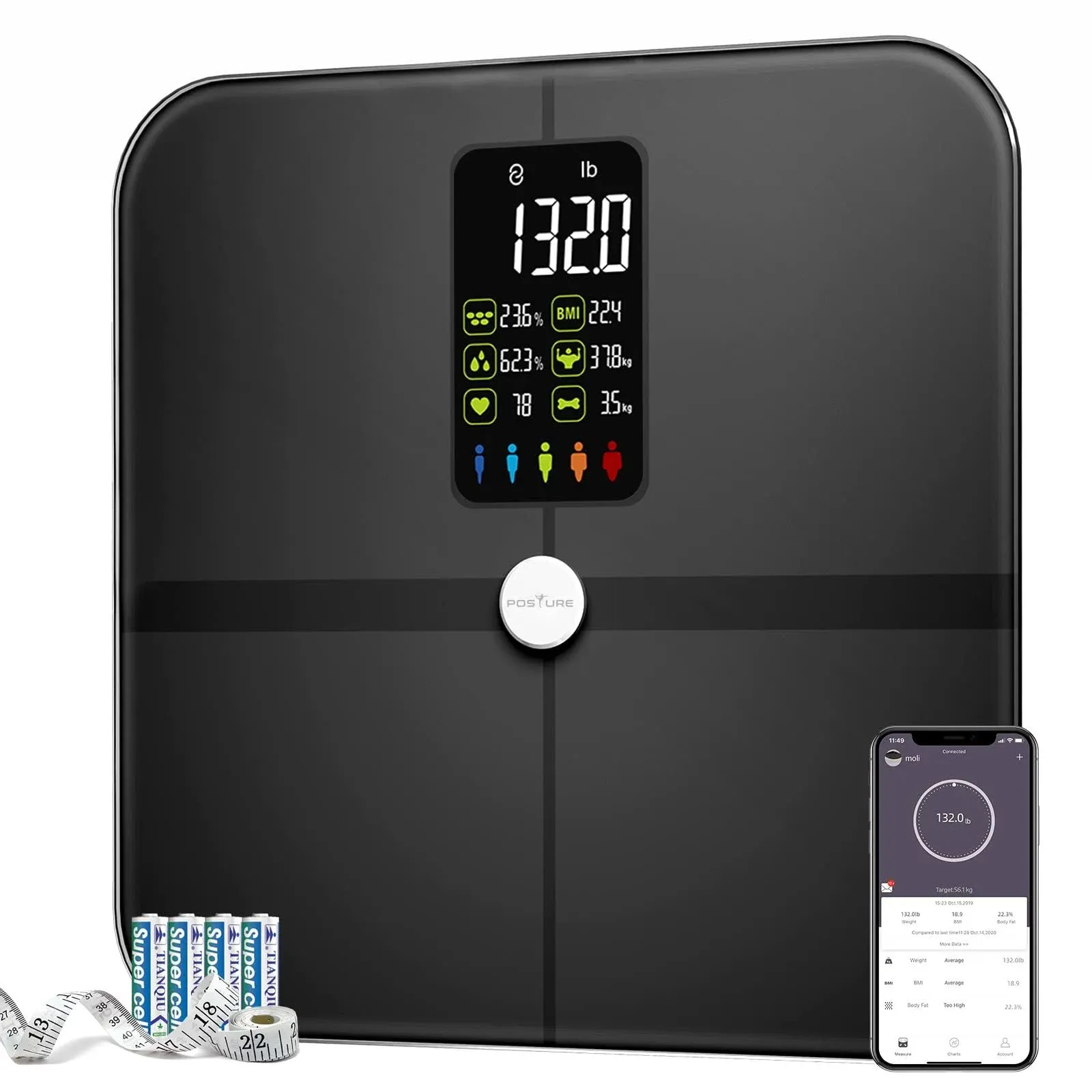 Body Fat Scale Posture Extra Large Display Digital Bathroom Wireless Weight Scale Composition Analyzer Heart Rate Heart Index