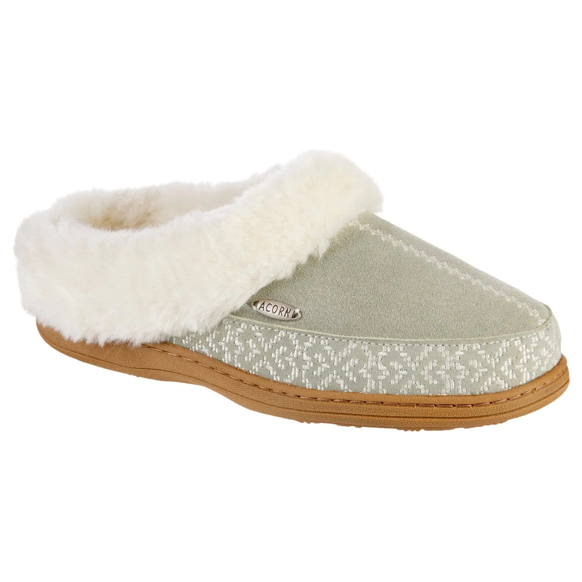 Acorn Embroidered Suede Hoodback Slippers - Greta