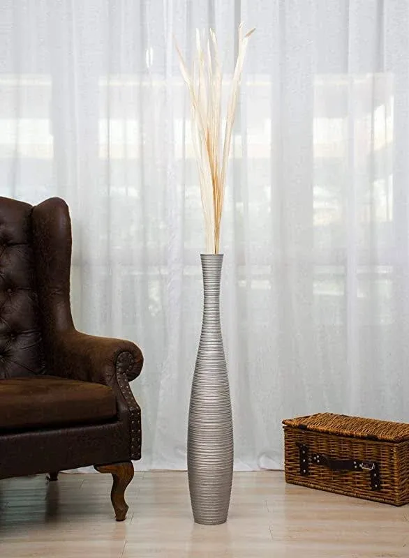 Decorative Tall Floor Vase - Wood - Height 90cm (Silver)