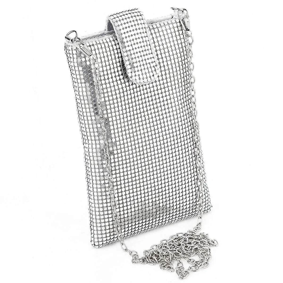 Evening Handbags Clutch Purses for Women Metal mesh Small Crossbody Bag Cell Phone Purse Wallet