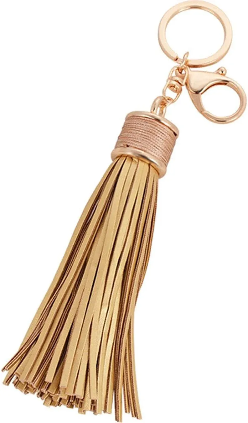 ZOONAI Women Leather Tassels Keychain Car Circle Key Rings Gift Bag Hanging Buckle