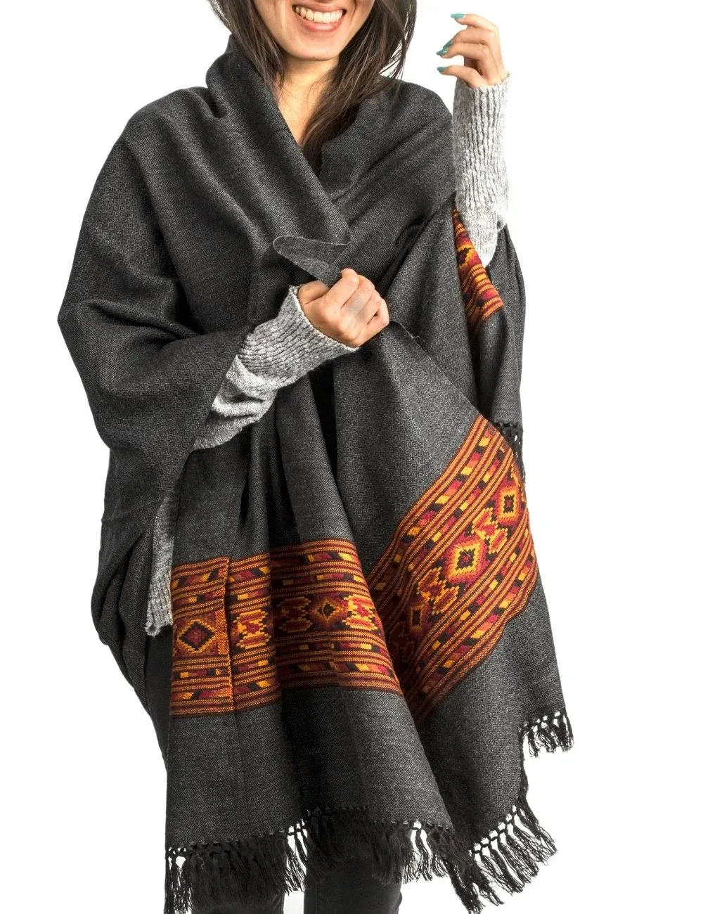 Tribe Azure Handloom Wool Shawl Large Wrap Scarf Throw Woolen Blanket Grey Soft ...