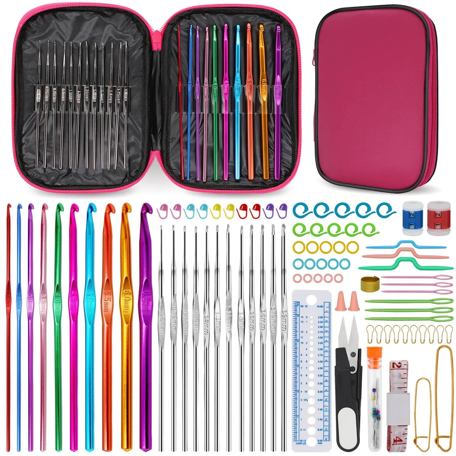 Dasonwin Crochet Hook100pcs Multicolor Aluminum Crochet Hooks (Stitch Marker DIY ...