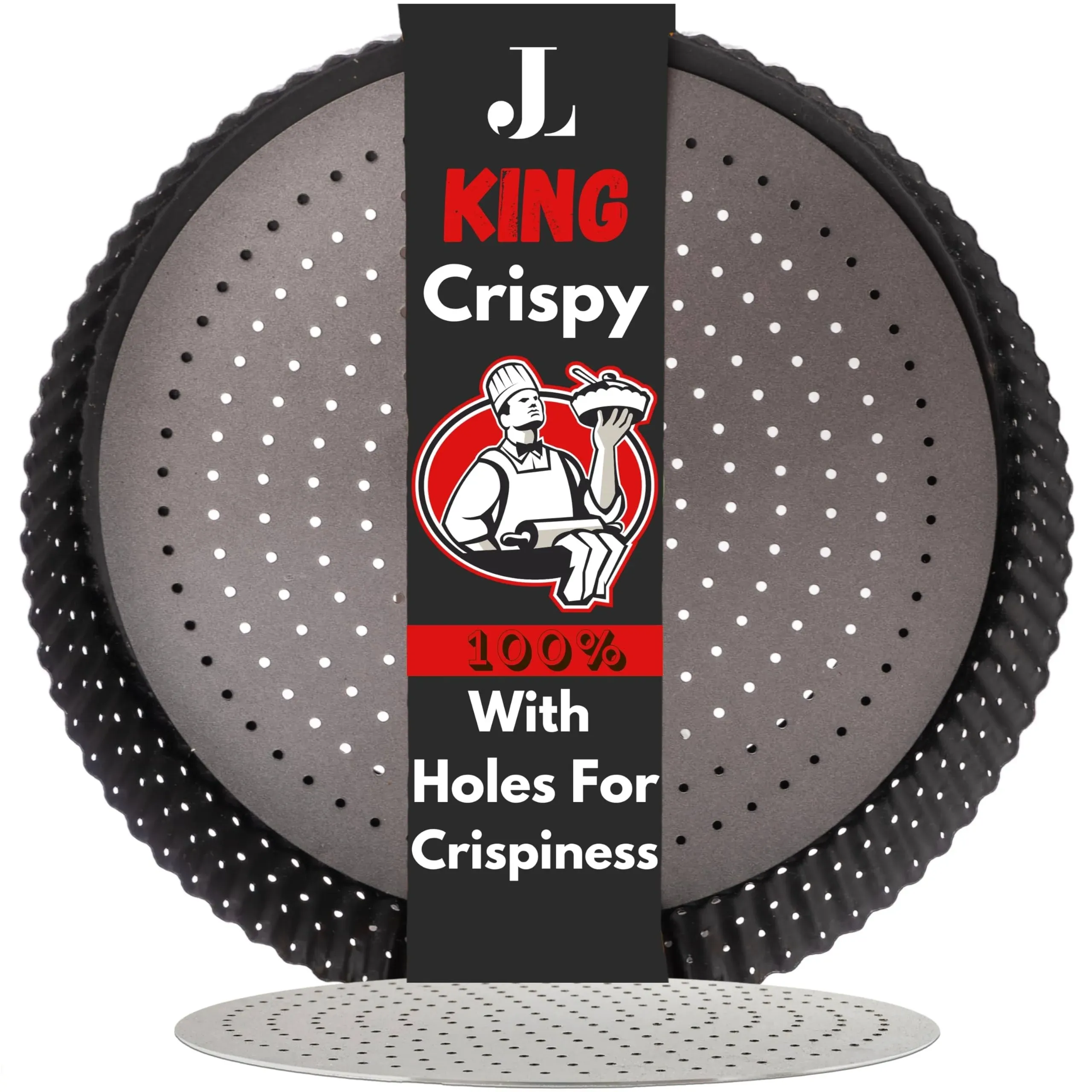 Jean Lemond: Introducing King Crispy's Deep Pie, Tart & Quiche Pan With Perforated Holes For Crispy Crusts. A Non-Stick, Removable Bottom, Dishwasher Safe, Pie Pan Baking Plate Dish. (9 inch x 2 Deep)