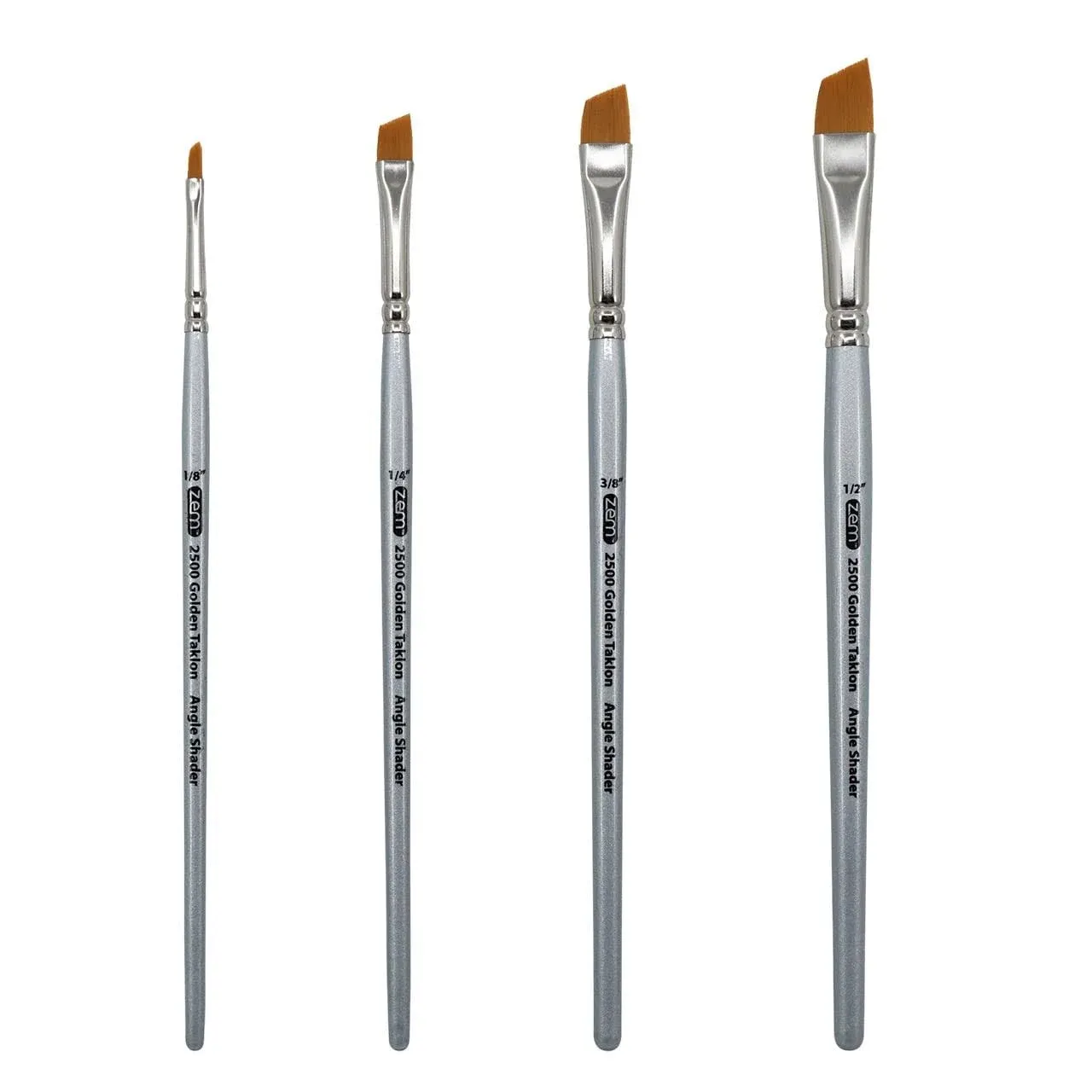 Zem Brush Golden Taklon Angle Shaders Brush Set Sizes 1/8" 1/4' 3/8" 1/2"