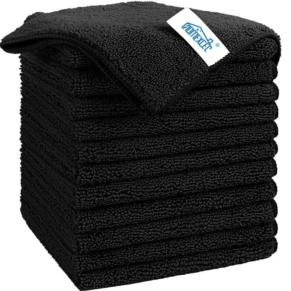 HOMEXCEL Microfiber Cleaning Cloth, 12 Pack Premium Microfiber Towels for Cars, Lint Free, Scratch-Free, Highly Absorbent, Reusable Cleaning Rags for Car, Household, Kitchen, Window, 11.5"X11.5" Black