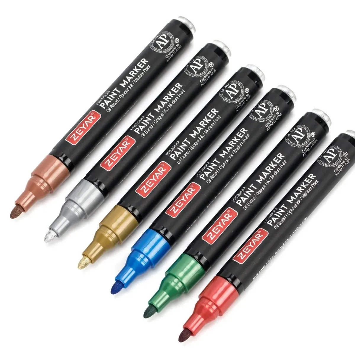 ZEYAR Permanent Oil-Based Paint Markers, Medium Point, Waterproof ink, Expert of Rock Painting, Great on Mug, Rock, Glass, Canvas, Metal and more (6