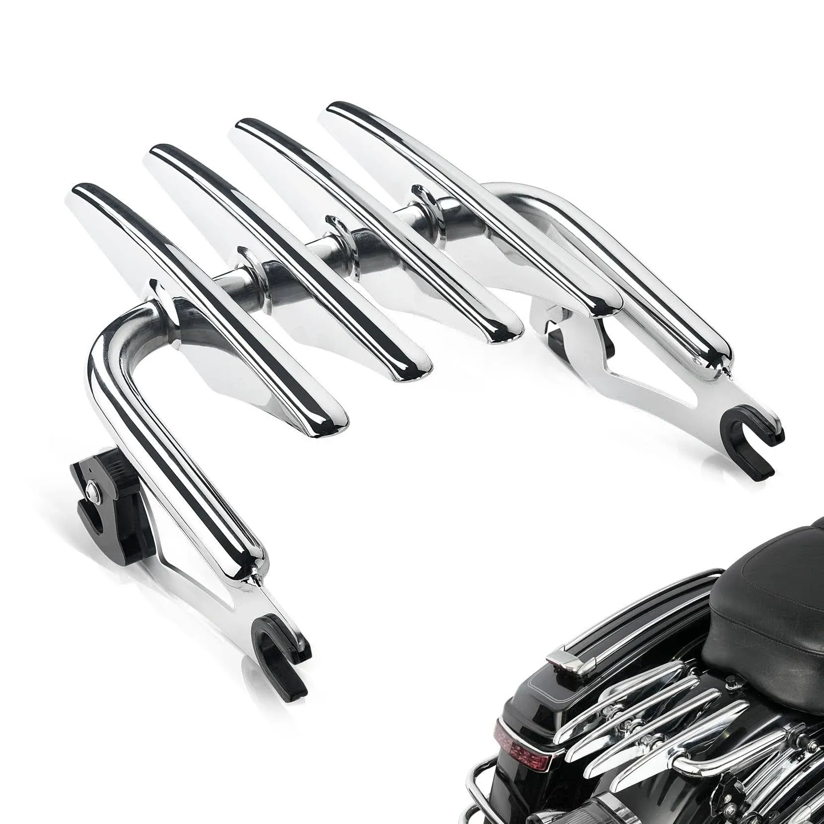 PBYMT Chrome Detachable Stealth Mounting Luggage Rack Compatible for Harley ...