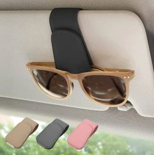 Magnetic Leather Sunglass Holder, Eyeglass Hanger Clip for Car Sun Visor, Suitable for Different Size Eyeglasses(Black, 1 Pack)