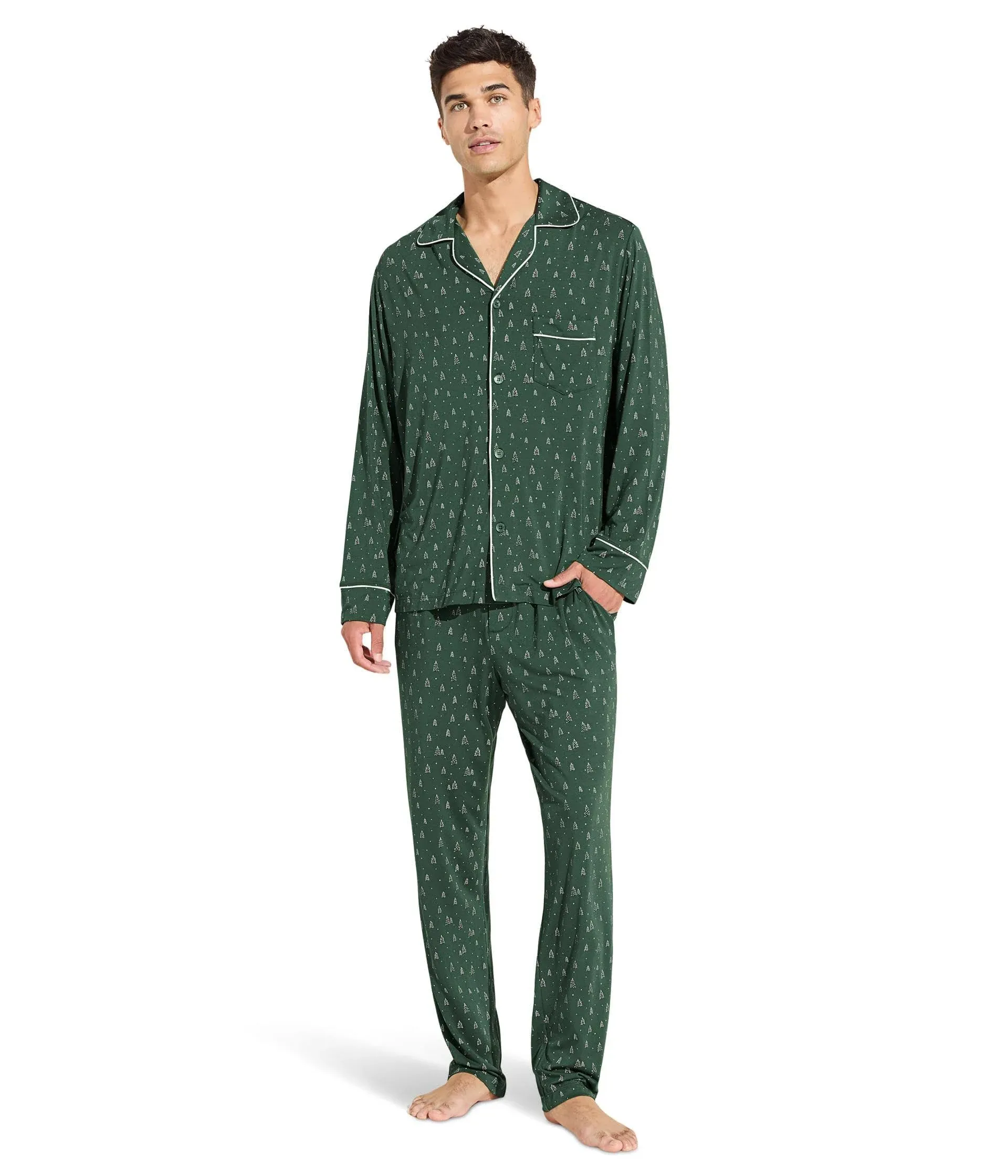 Shop Eberjey Men's Winterpine Forest Patterned Relaxed-fit Stretch-jersey Pyjama Set In Green