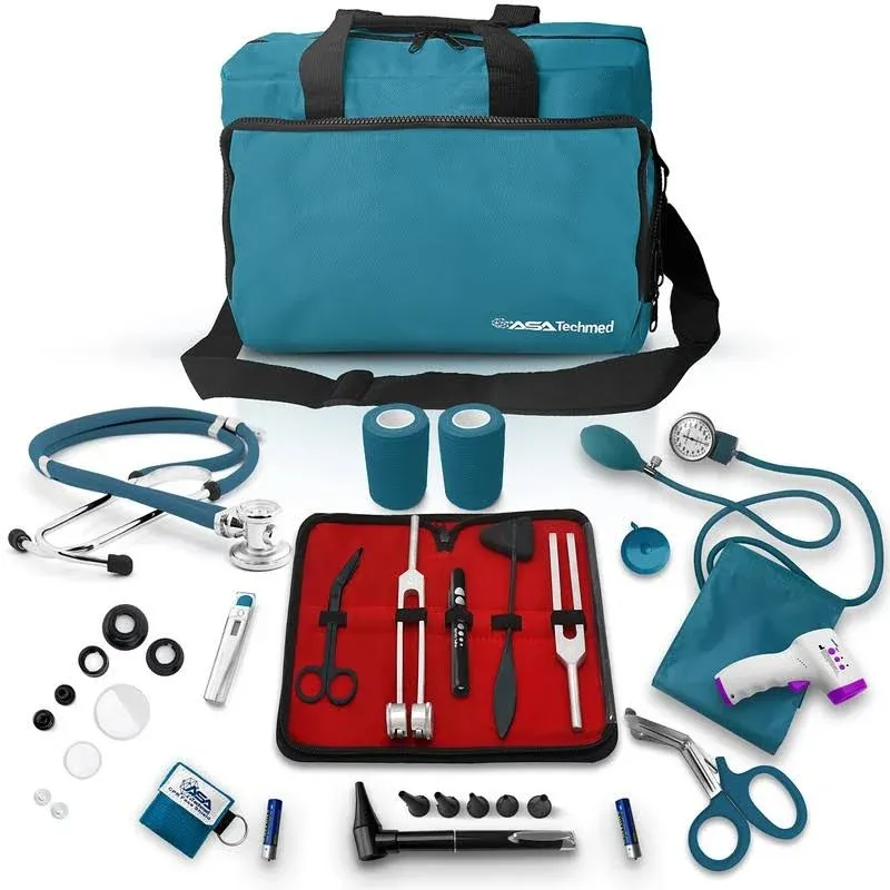 ASA Techmed Nurse Starter Kit - Stethoscope, Blood Pressure Monitor, Tuning Forks, and More - 18 Pieces Total (Teal)