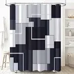 Bttn 78 inch Long Shower Curtain, Abstract Geometric Water Resistant Fabric Shower Curtain Set with 12 Plastic Hooks, Tall Moder