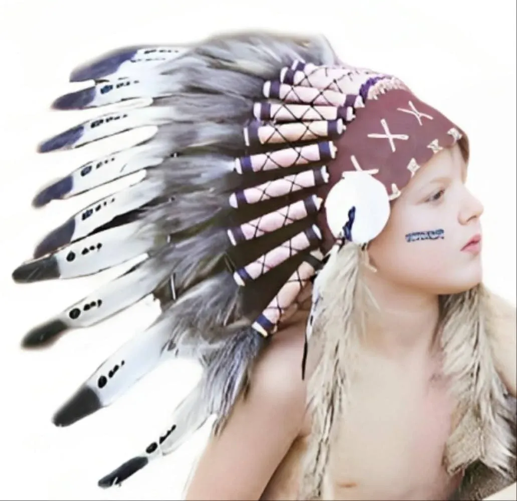 Theworldoffeathers Kid/Children 5-8 Years: White and Black Feather Headdress 21 ...