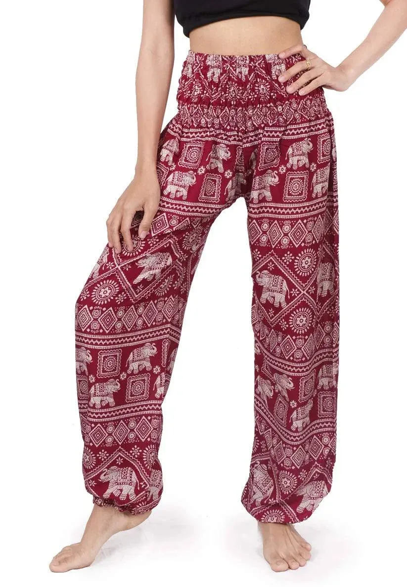 Banjamath Women's Smocked Waist Harem Hippie Boho Yoga Palazzo Casual Pants