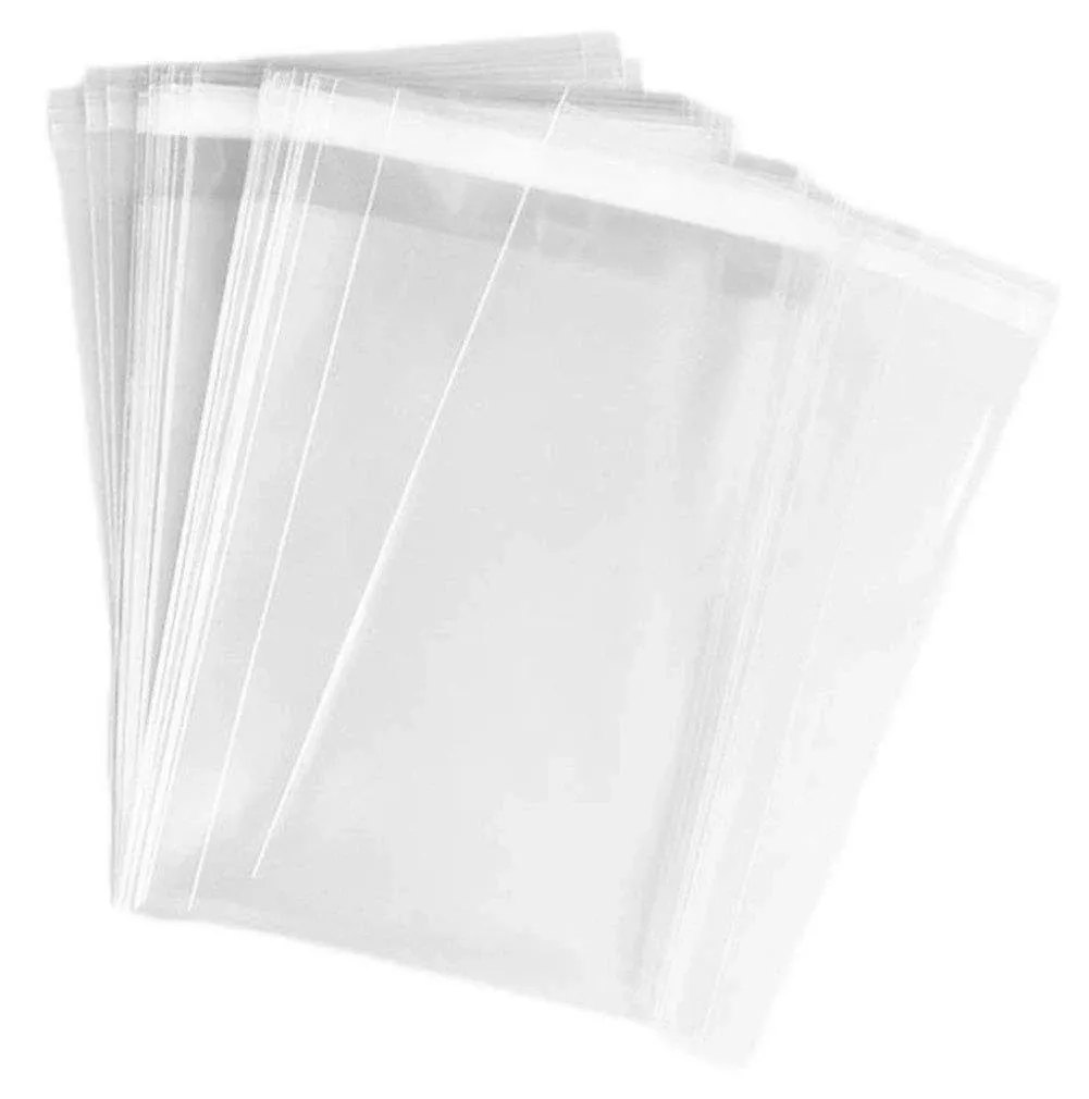 100PCS Self Sealing Transparent Flat Cello Cellophane Bag Crystal Plastic Storage Poly PE Bags for Clothing Store T-Shirt Gift Packing Cloth Garment Sample Card Treat Wrap(4.7"x7")