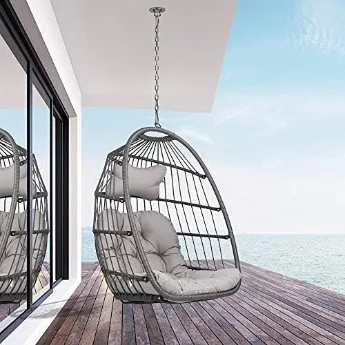 NICESOUL® Hanging Chair Without Stand Swing Hammock Egg Basket Chairs UV Resistant Cushions 265lbs Capaticy for Patio Backyard Balcony Bedroom Living Room Gray