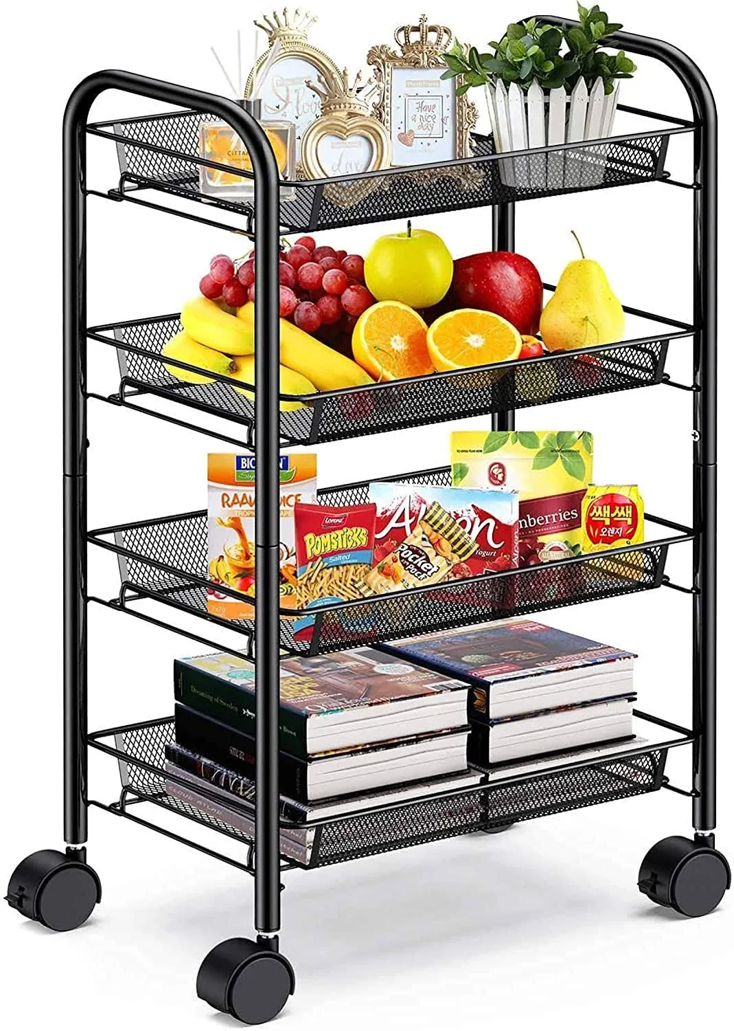 Simpli-Magic 4 Tier Storage Cart with Fixed Baskets, Basic