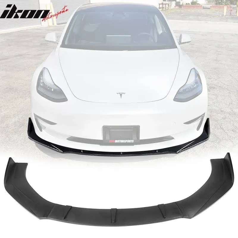 Unadjustable Front Bumper Lip Chin Spoiler Fit 59&#034;-65&#034; Width Matte Black 3PC