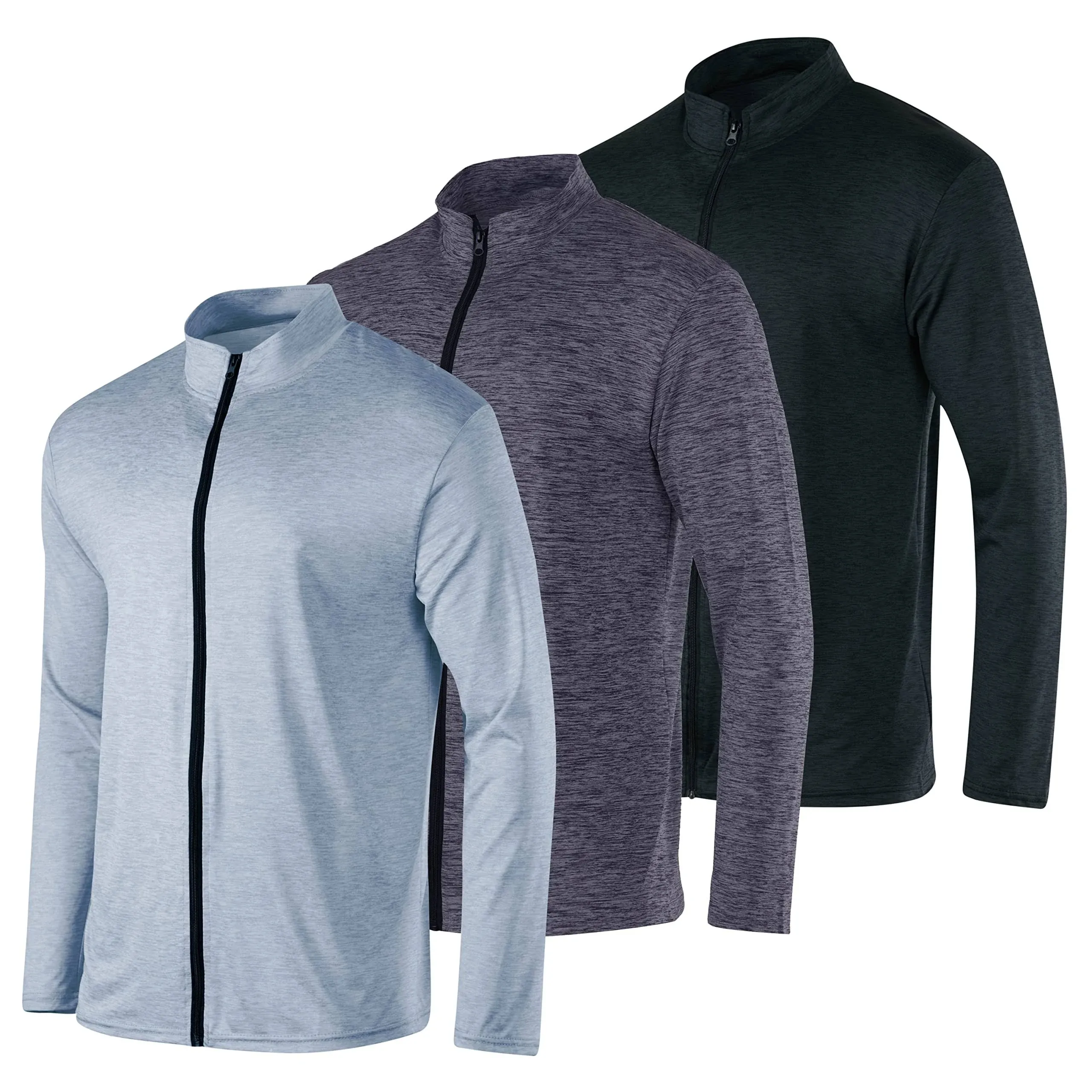 Real Essentials 3 Pack: Mens Dry-Fit Long Sleeve Full Zip Hoodie & Jacket ...