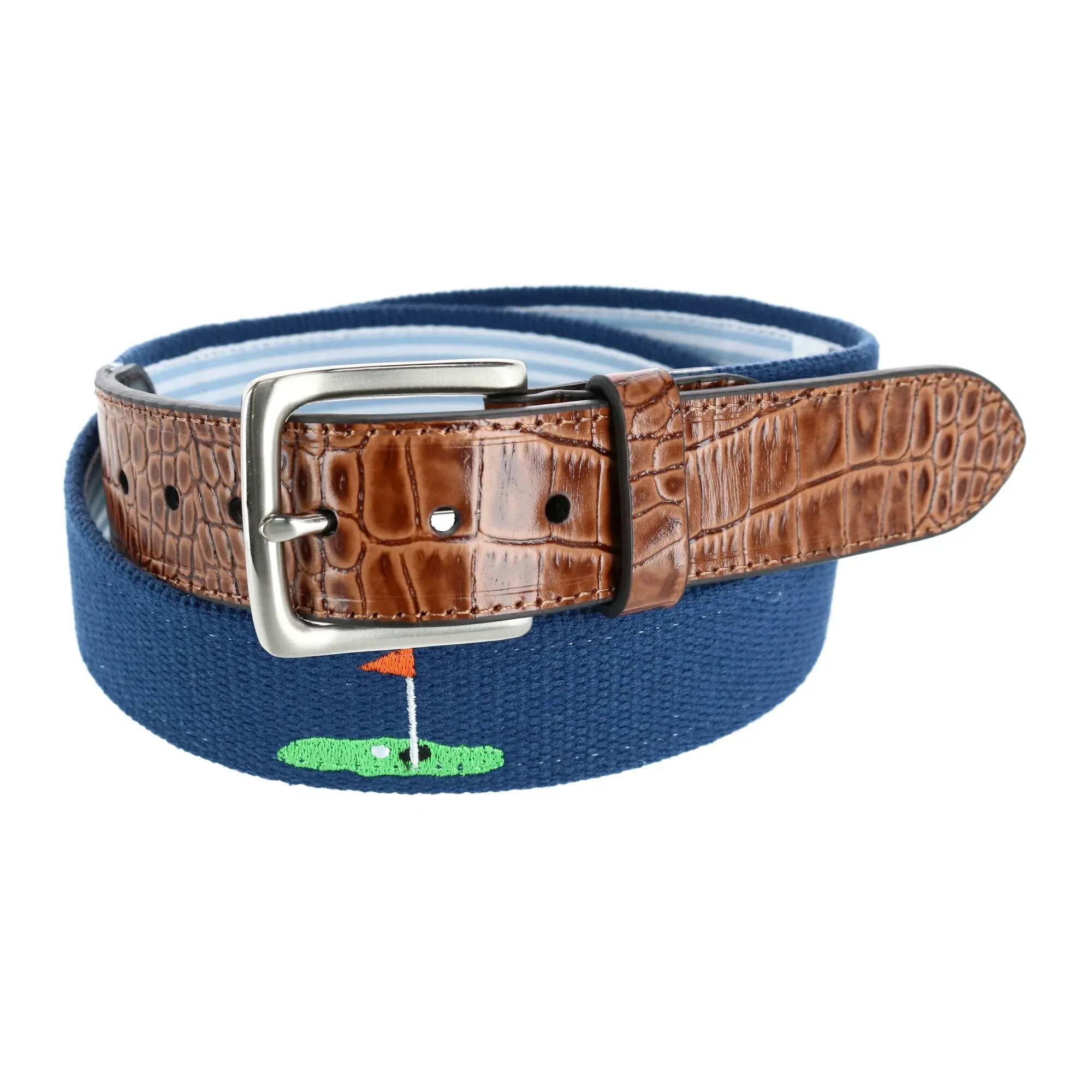 Greg Norman Men's Fabric Golf Belt with Croco Tabs