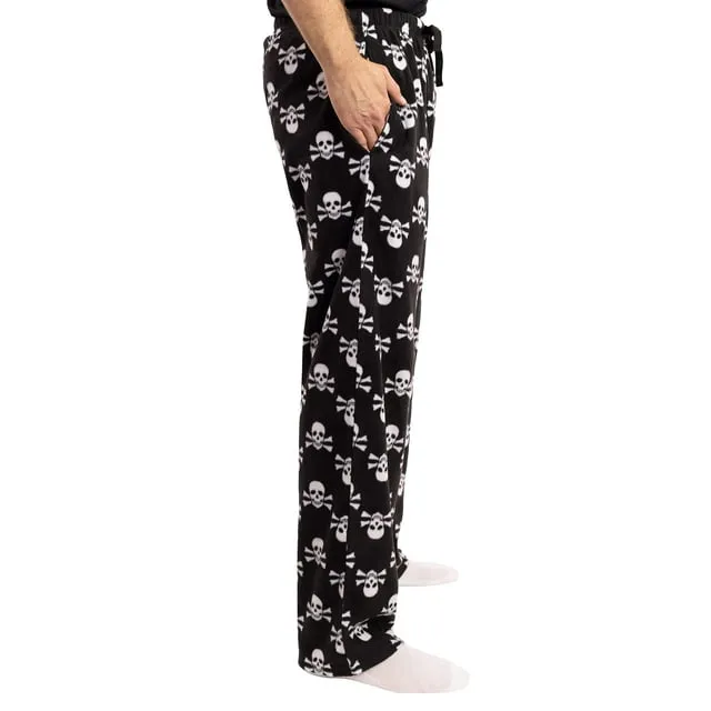 #followme Microfleece Men’s Buffalo Plaid Pajama Pants with Pockets (Black Skull Crossbones, X-Large)