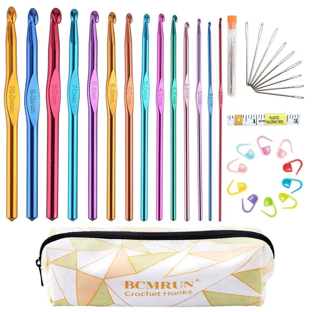 BCMRUN Crochet Hooks Set 14 Sizes 2mm(B) -10mm(N) Aluminum Ergonomic Knitting ...