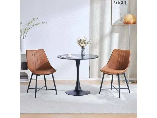 Anour Modern Dining Chairs Set of 2, Faux Leather Armless Side Chairs with Metal ...