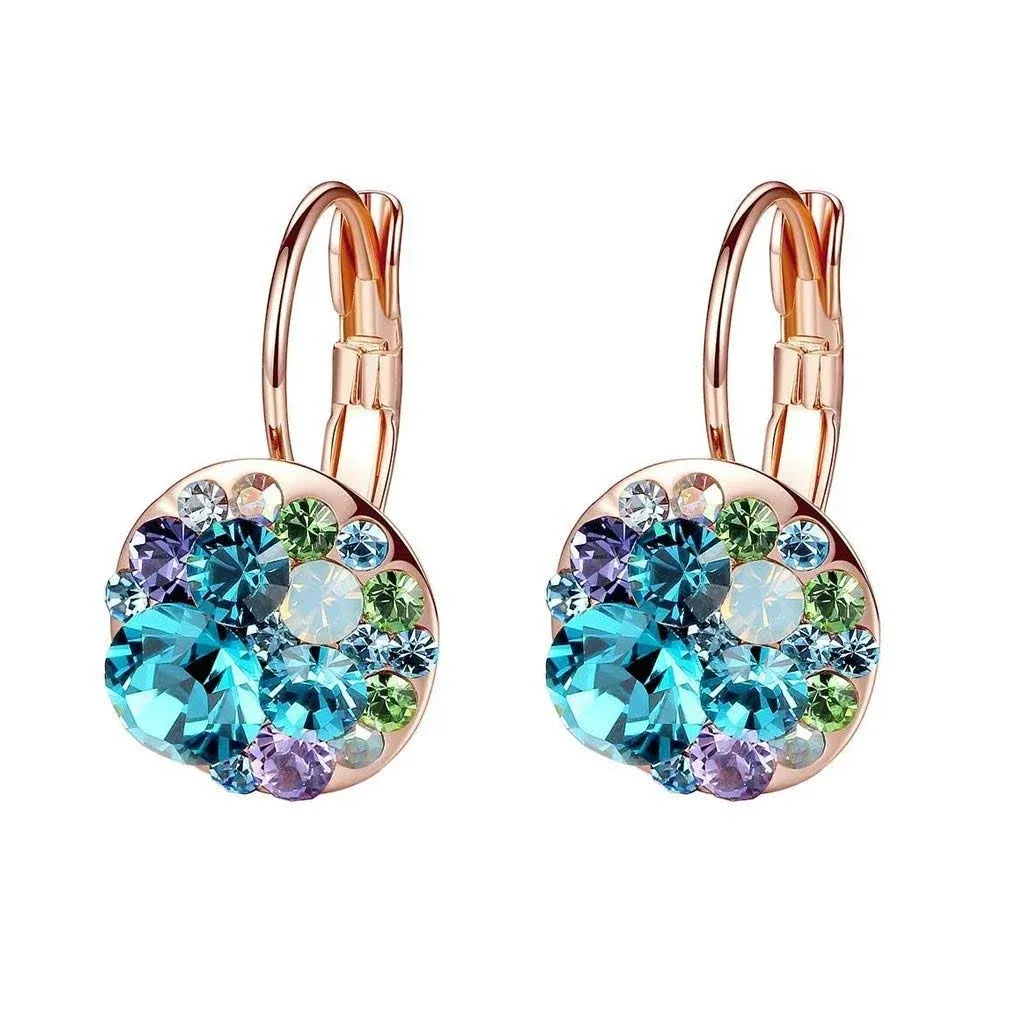 EVEVIC Multicolored Swarovski Crystal Earrings for Women 14K Gold Plated ...