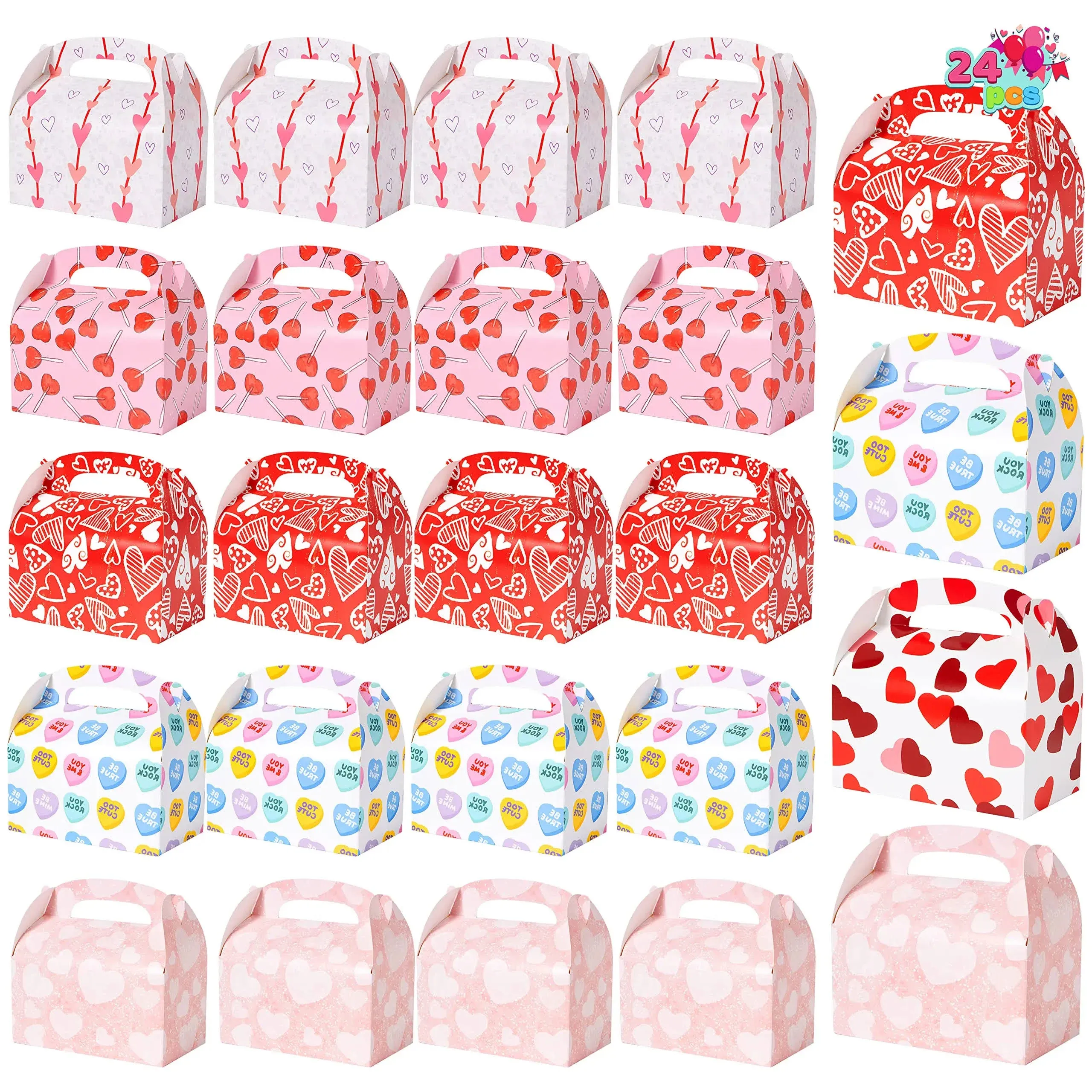 Valentine’s Day Treat Boxes 24 Cardboard Hearts Goody Bag Holder Classroom Crafts Supplies Party Favors