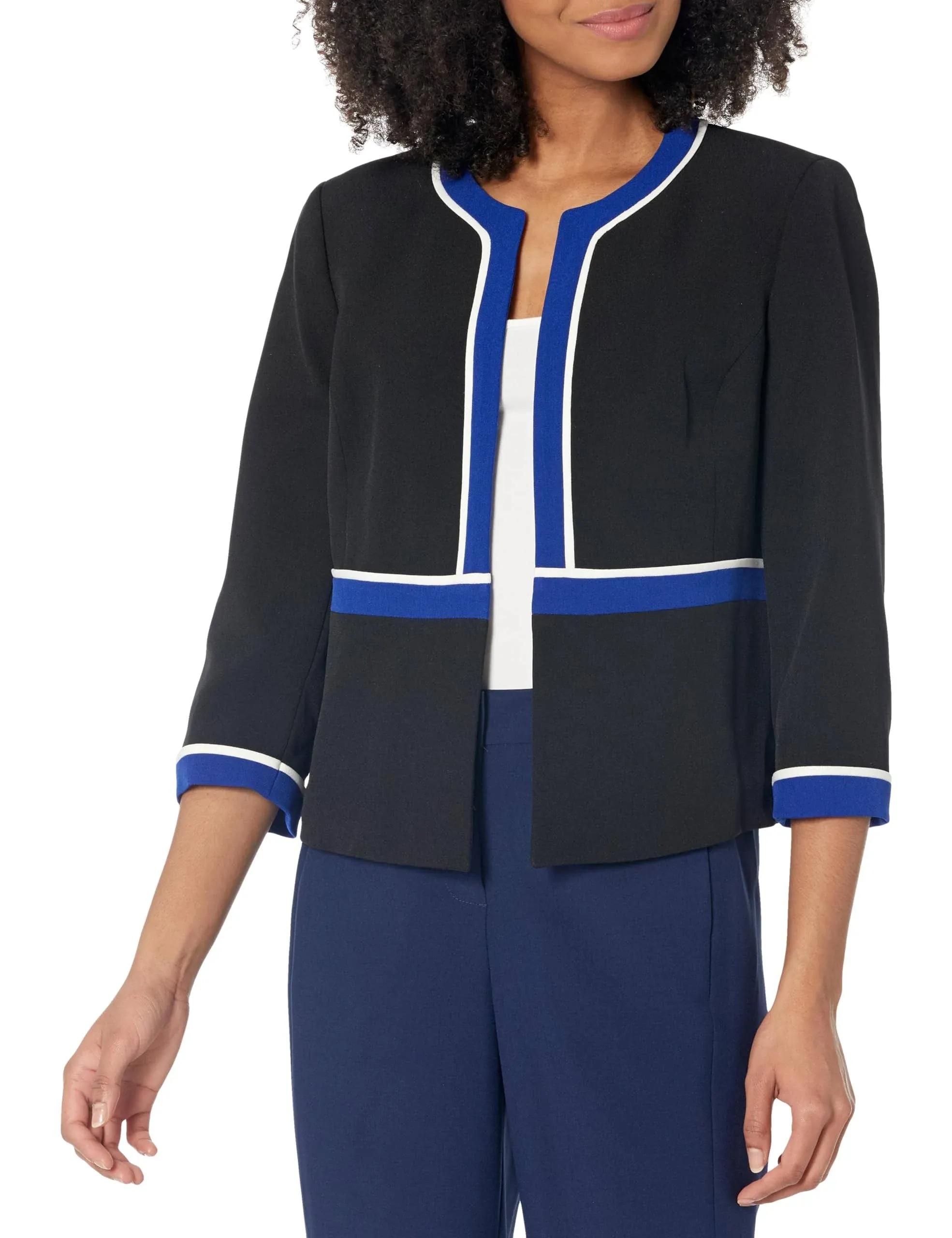 Kasper Women's Cardigan Jacket with Contrast Frame & Piping