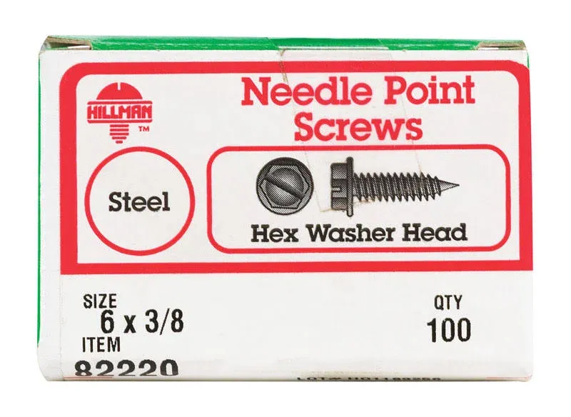 Lath Screw, #6 Thread, 3/8 in L, Washer Head, Hex, Slotted Drive, Needle Point, Zinc, 100 PK