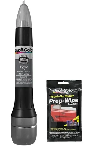 Dupli-Color AFM0352 Metallic Mineral Gray Exact-Match Scratch Fix All-in-1 Touch-Up Paint for Ford Vehicles (TK) Bundle with Prep Wipe Towelette (2 Items)