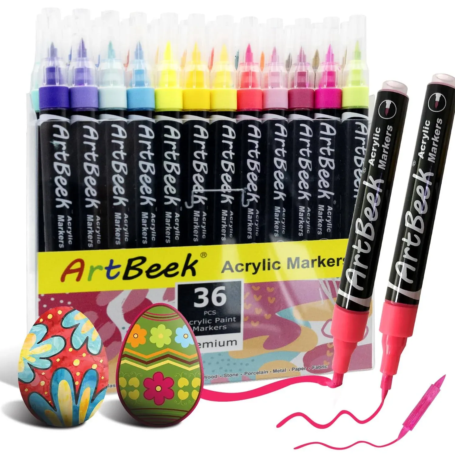 ArtBeek 36 Colors Acrylic Paint Markers, Paint Pens with Brush Tip, Pumping ...