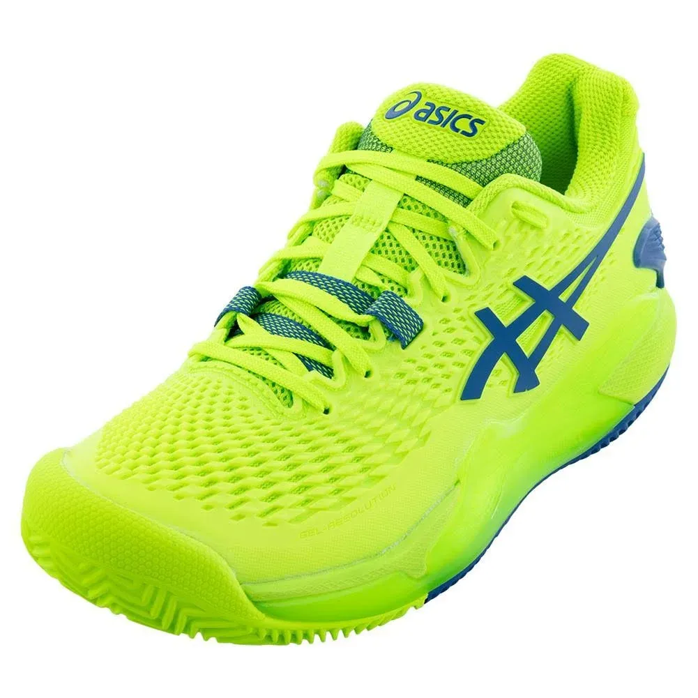 ASICS Women's Gel-Resolution 9 Clay Tennis Shoes (Hazard Green/Reborn Blue)