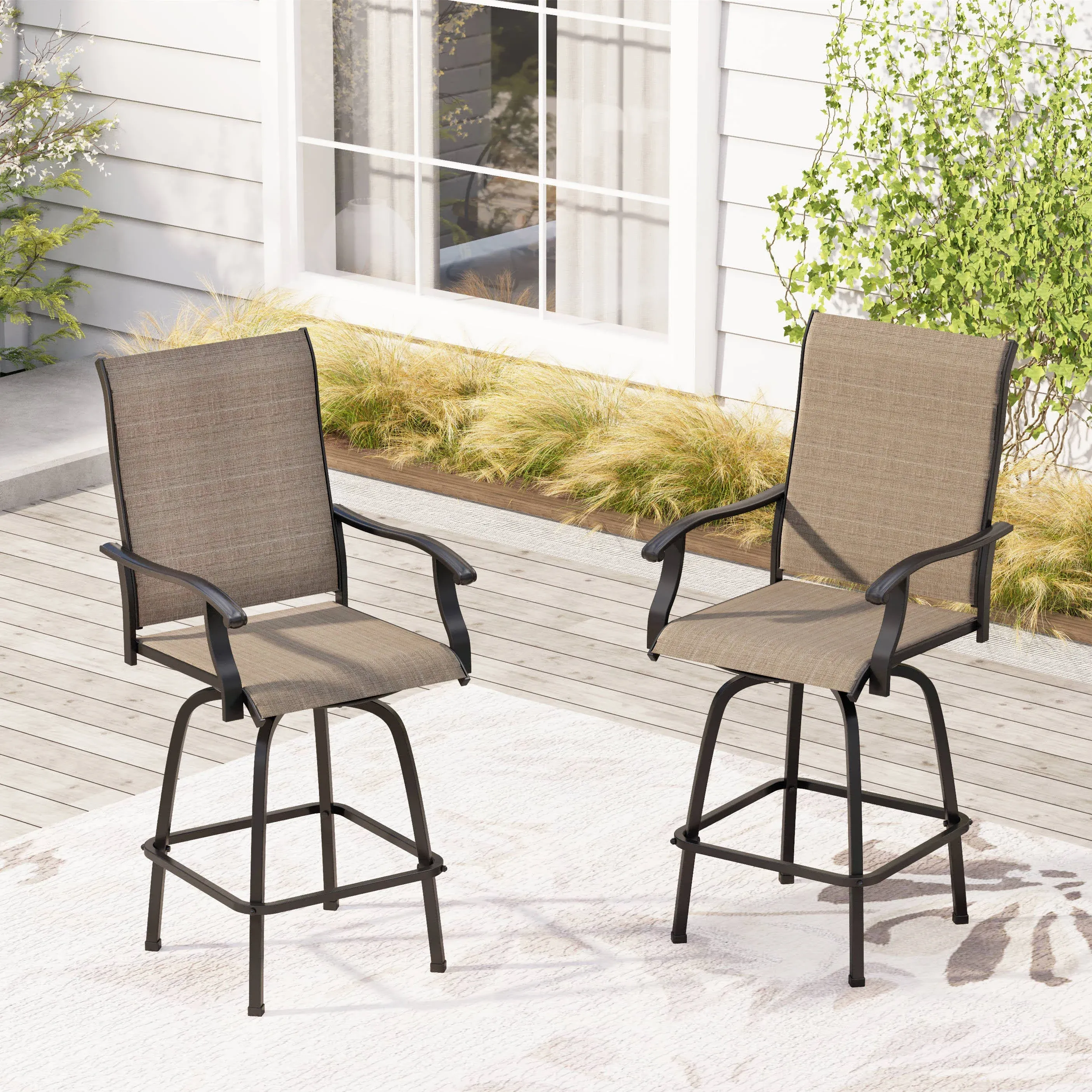 Phi Villa Swivel Bar Stools All-Weather Patio Furniture 2 Pack