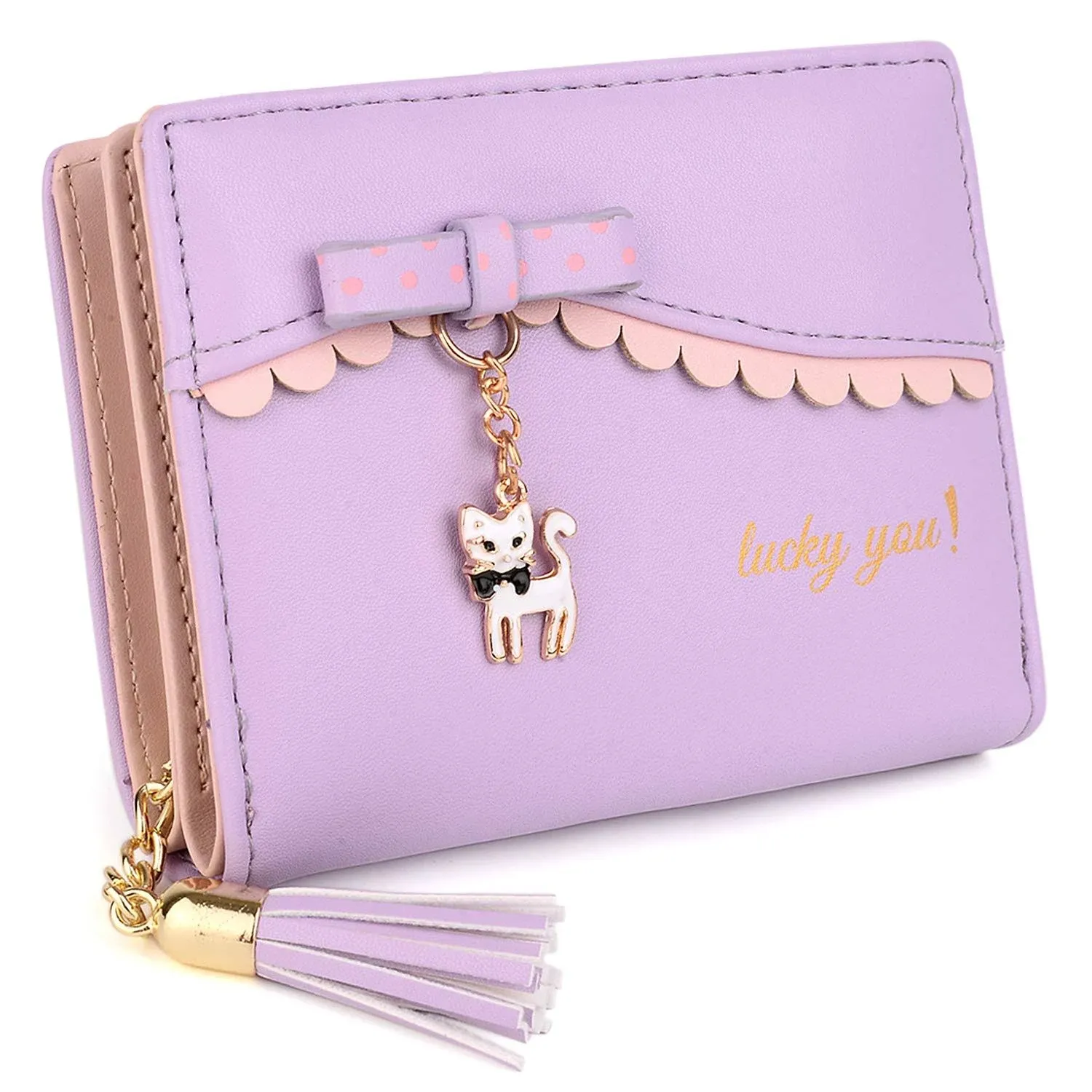 UTO Wallet for Girls PU Leather Card Holder Organizer Women Small Cute Cat Coin Purse