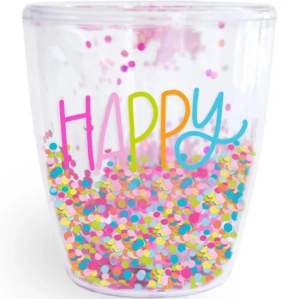 Glitter Stemless Wine Cup - Happy