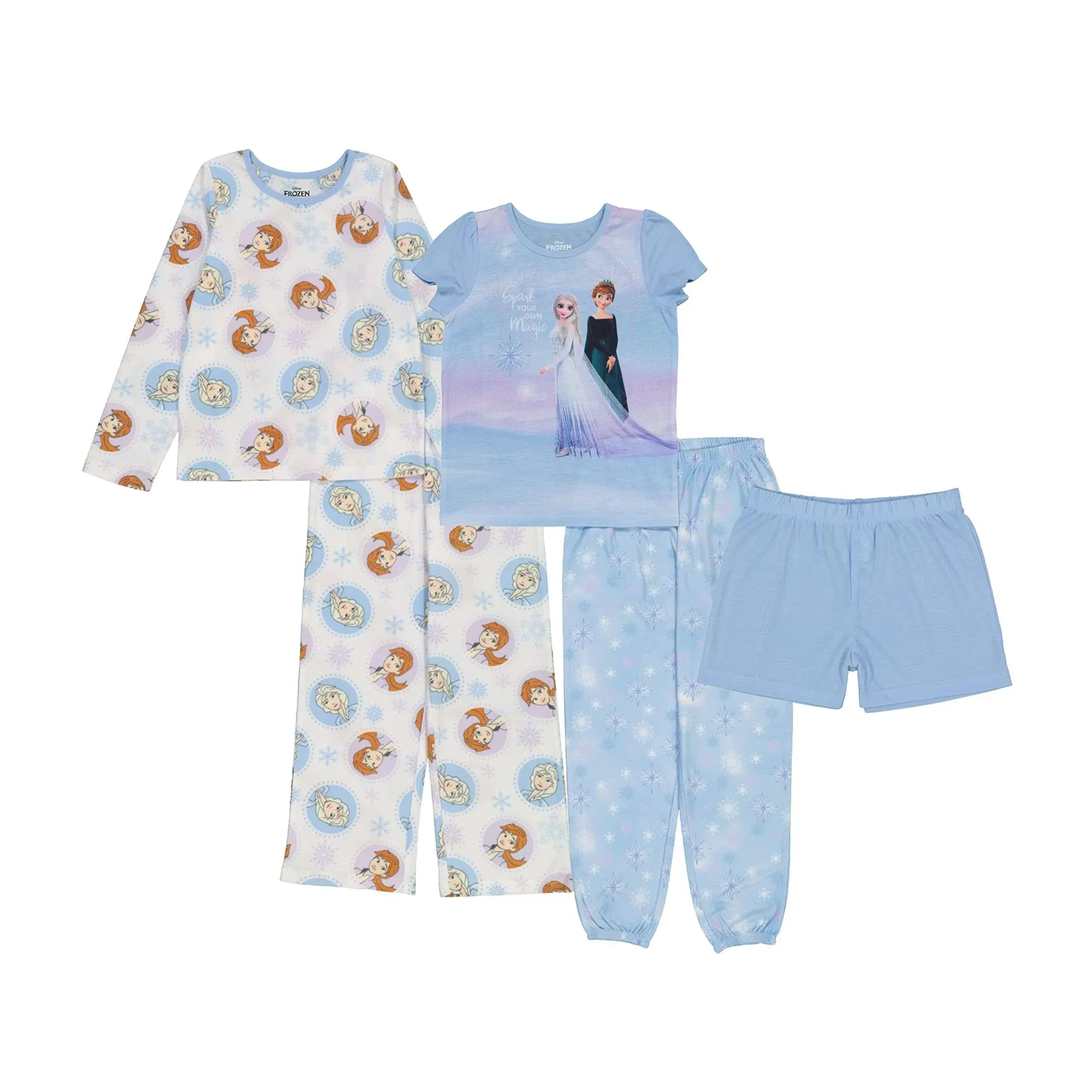 Disney Girls' Frozen | Princess | Minnie Mouse 5-Piece Loose-fit Pajama Set, Soft & Cute for Kids