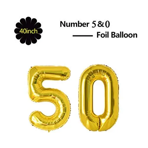 AULE 40 inch Jumbo Gold Foil Mylar Number Balloons for Men Women 50th Birthday ...