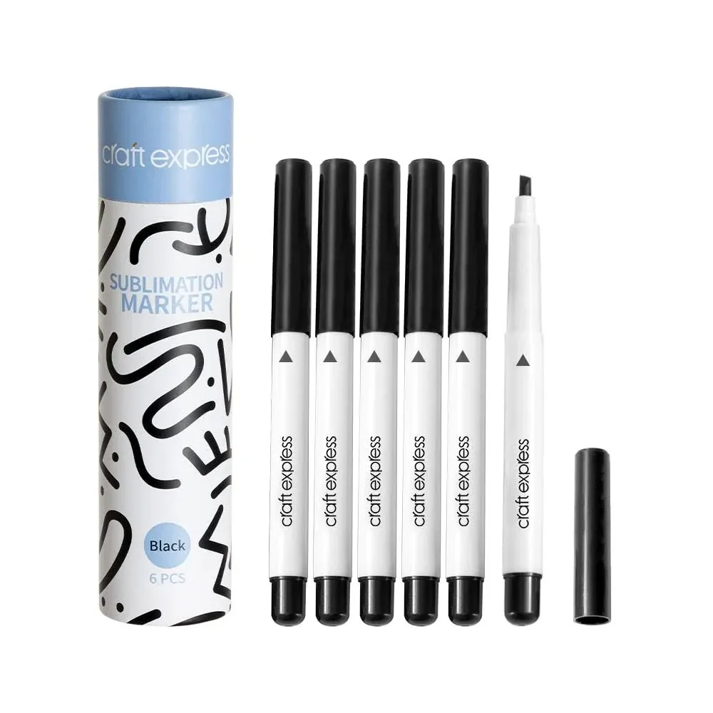 Craft Express Sublimation Markers Pens for Cricut Maker 3 Explore Air 2,Silhouette Cameo 1 2 3 4,Infusible Drawing Ink Markers Pens 6 Black Color for