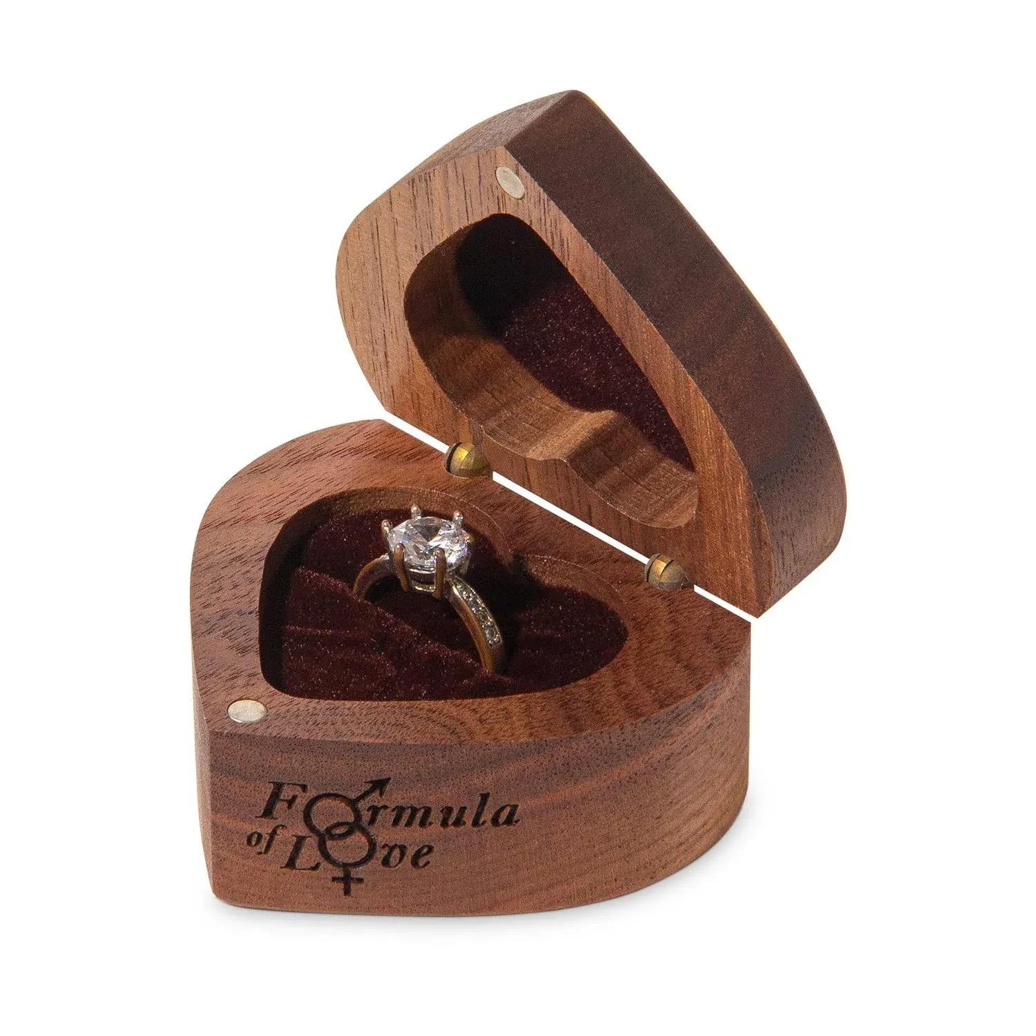 Engagement Ring Box Small Wooden Heart Shaped Engraved-Formu<wbr/>la of Love 