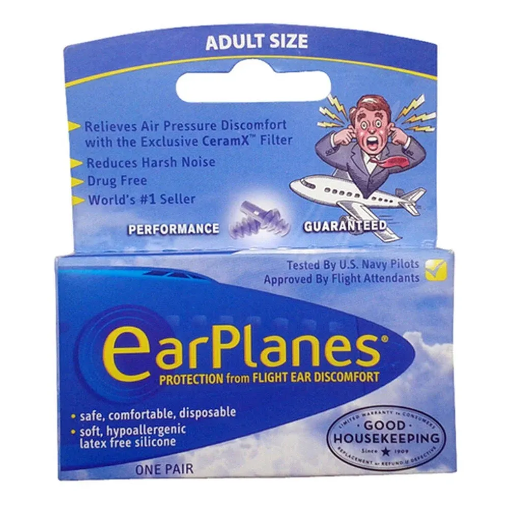 EarPlanes Earplugs, Adults, for Flight Ear Discomfort, 1 Pair